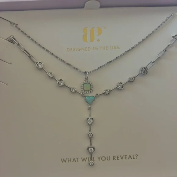 Luxe Layers Silver Necklace with Turquoise Charm - Picture 4 of 4